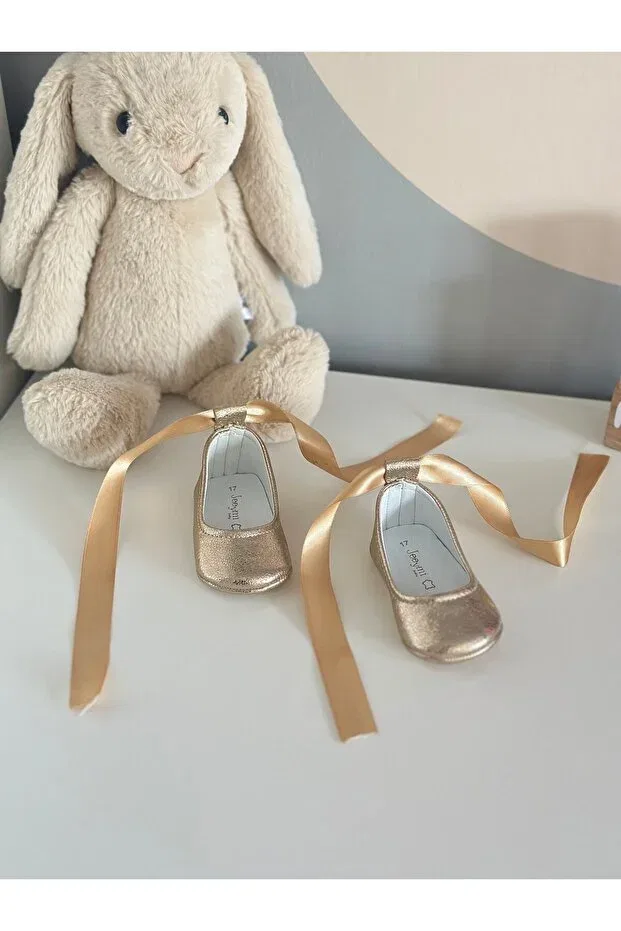 Детские лоферы из натуральной кожи Gold Babet Baby Li Puna, Gold — фото 3