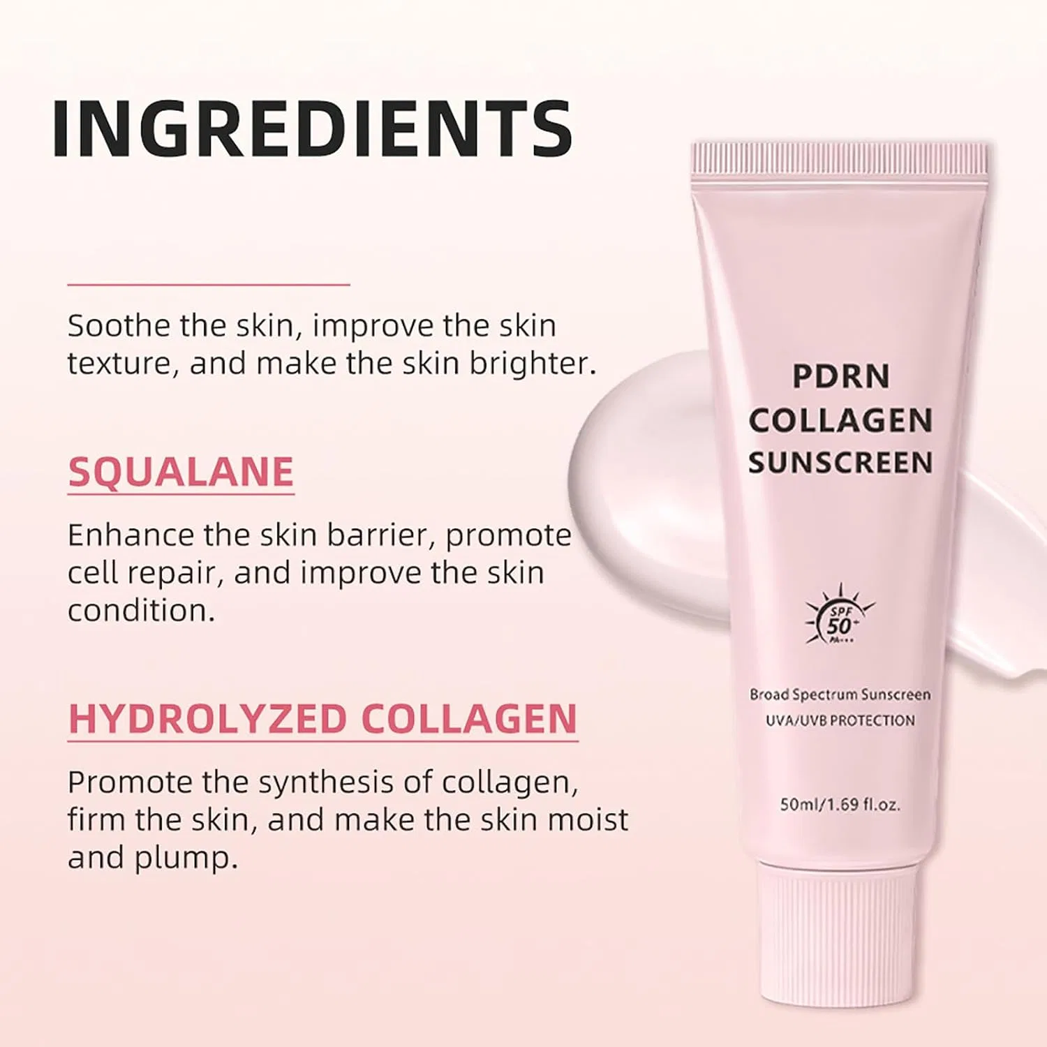 Солнцезащитный крем для лица PDRN Collagen SPF 50, 50 мл, RadiantRe — фото 3