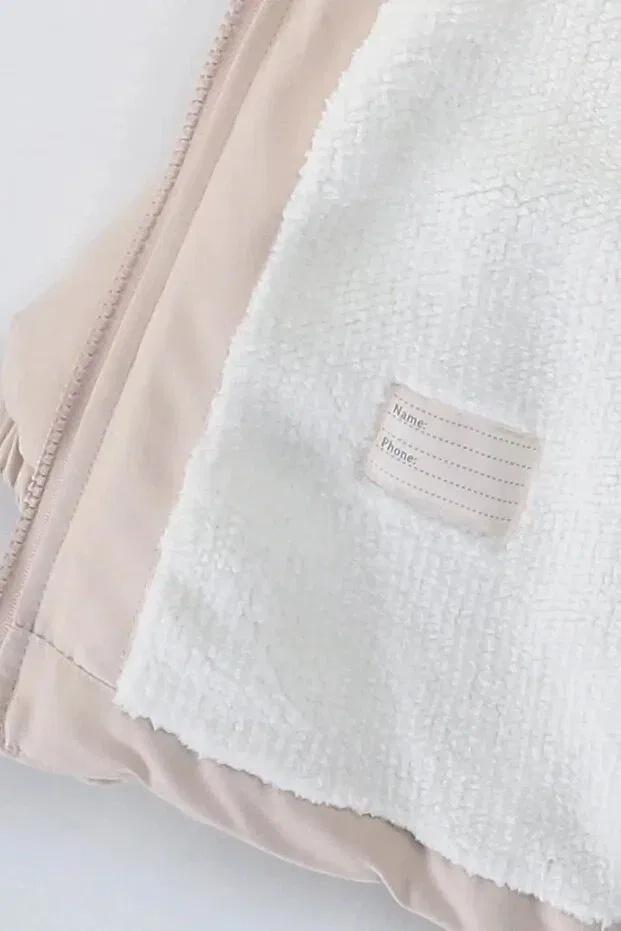 Детское зимнее пальто для девочек с капюшоном из овчины Dekubaby, Beige — фото 3