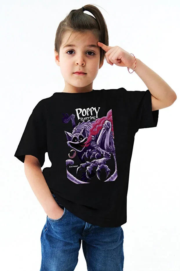 Детская футболка с принтом Poppy Playtime Catnap Kun Inaki, Black
