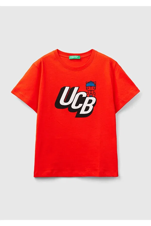 Детская футболка для мальчиков с принтом Benetton Summer T-Shirt United Colors Of Benetton, Pomegranate Blossom