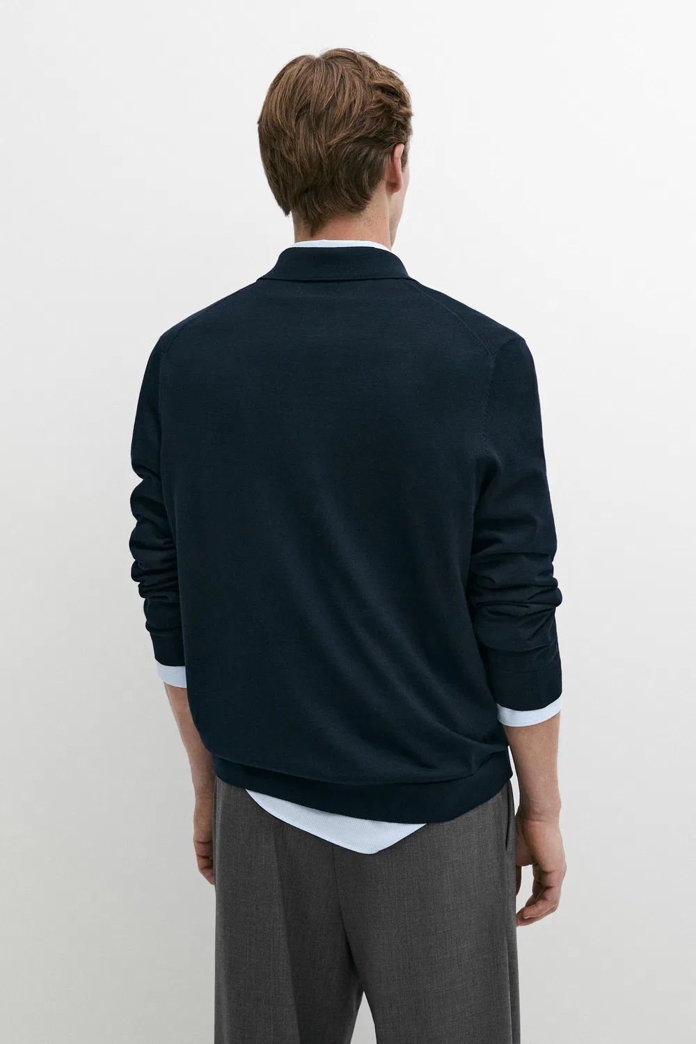 Поло-свитер Massimo Dutti 100% Merino Wool Knit, темно-синий — фото 4