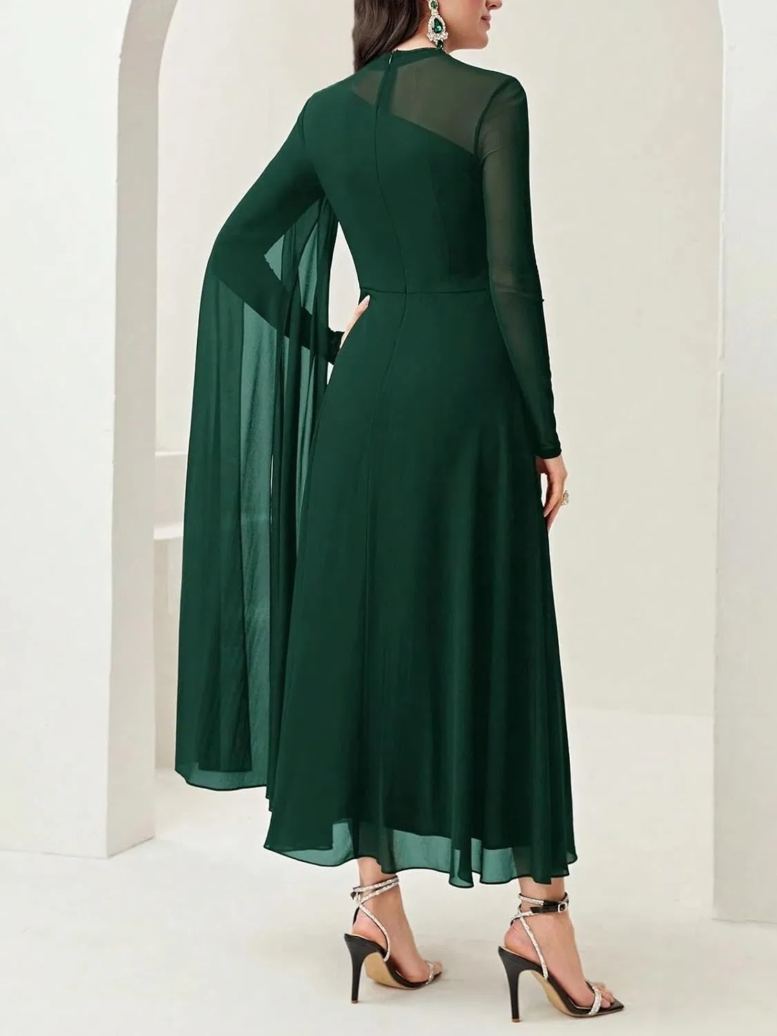 Женское длинное платье A-силуэта с длинным рукавом, Dark Green — фото 2