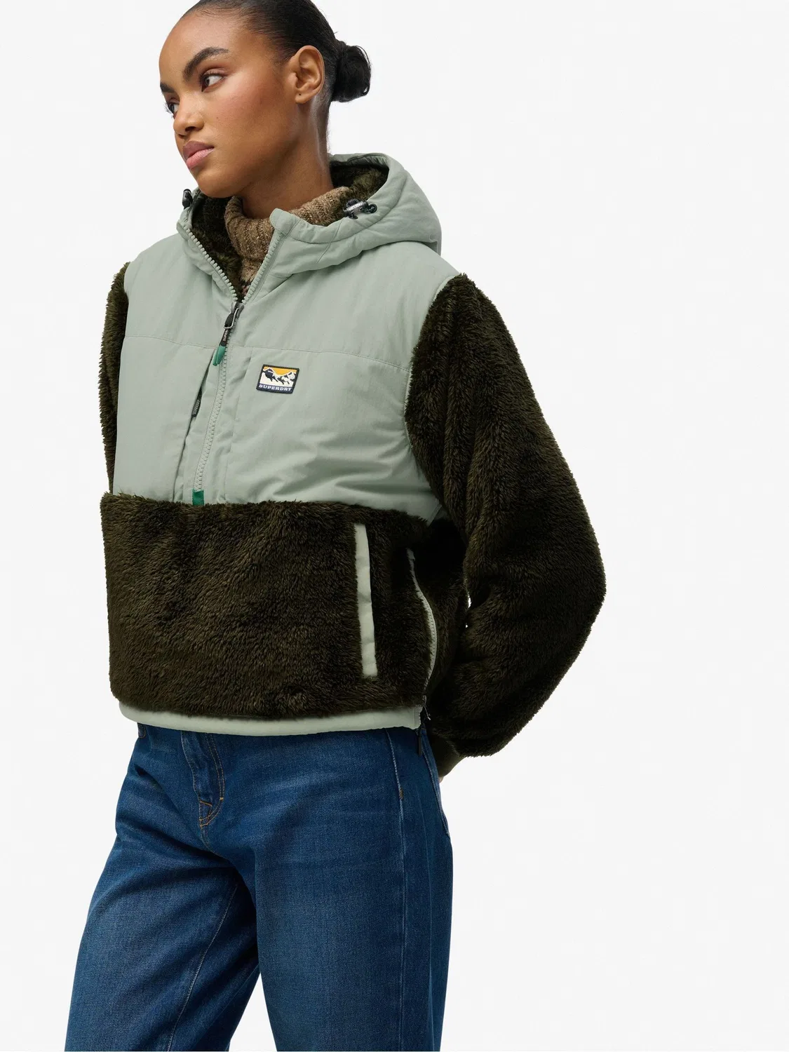 Куртка полузамок, гибридная Superdry, зеленый — фото 4