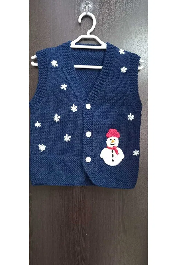 Детский кардиган без рукавов Hand knitted children's cardigan Esmasultan, Navy Blue