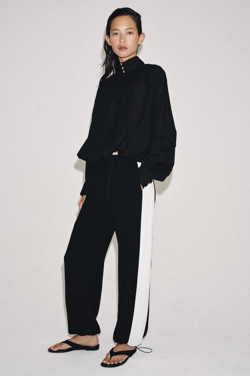 Брюки SAROUEL из коллекции ZW с боковыми полосами ZARA, Black