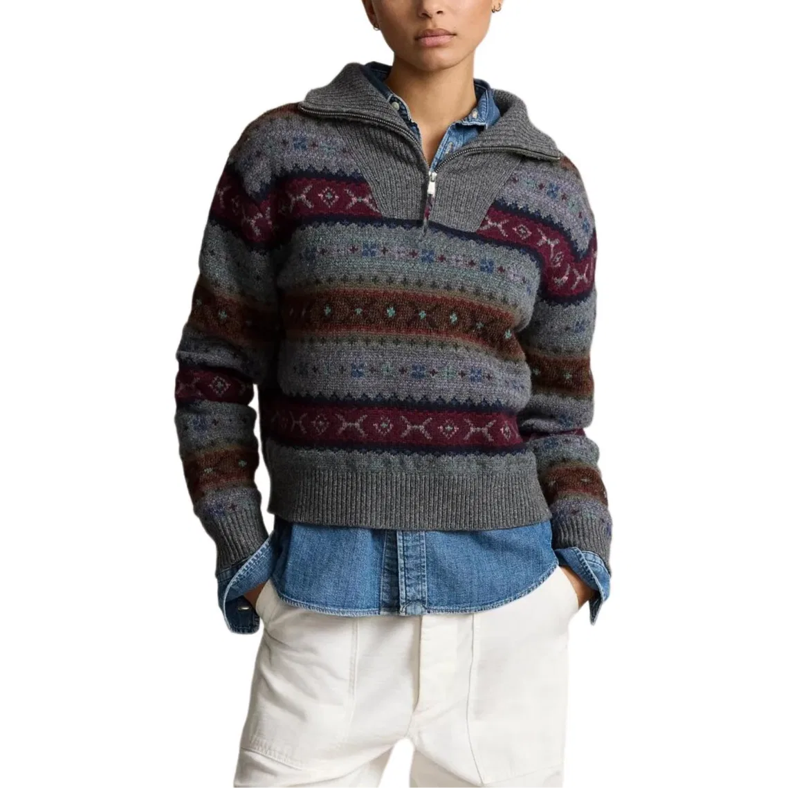 Женский свободный свитер Polo Ralph Lauren, Серый — фото 3