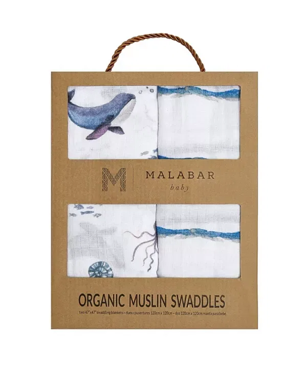Детский комплект пеленок для сна с моделью Unisex Swaddle Gift Set Malabar Baby, синий — фото 3