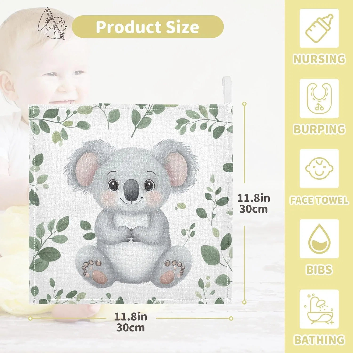 Многоразовые детские салфетки из хлопка, 5 штук, 30x30 см, JUMBEAR — фото 3