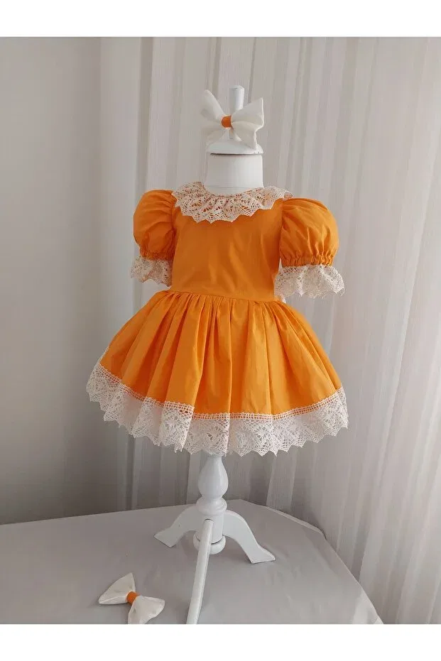 Детское платье для девочек с кружевом Queen Tasarım, Orange — фото 3