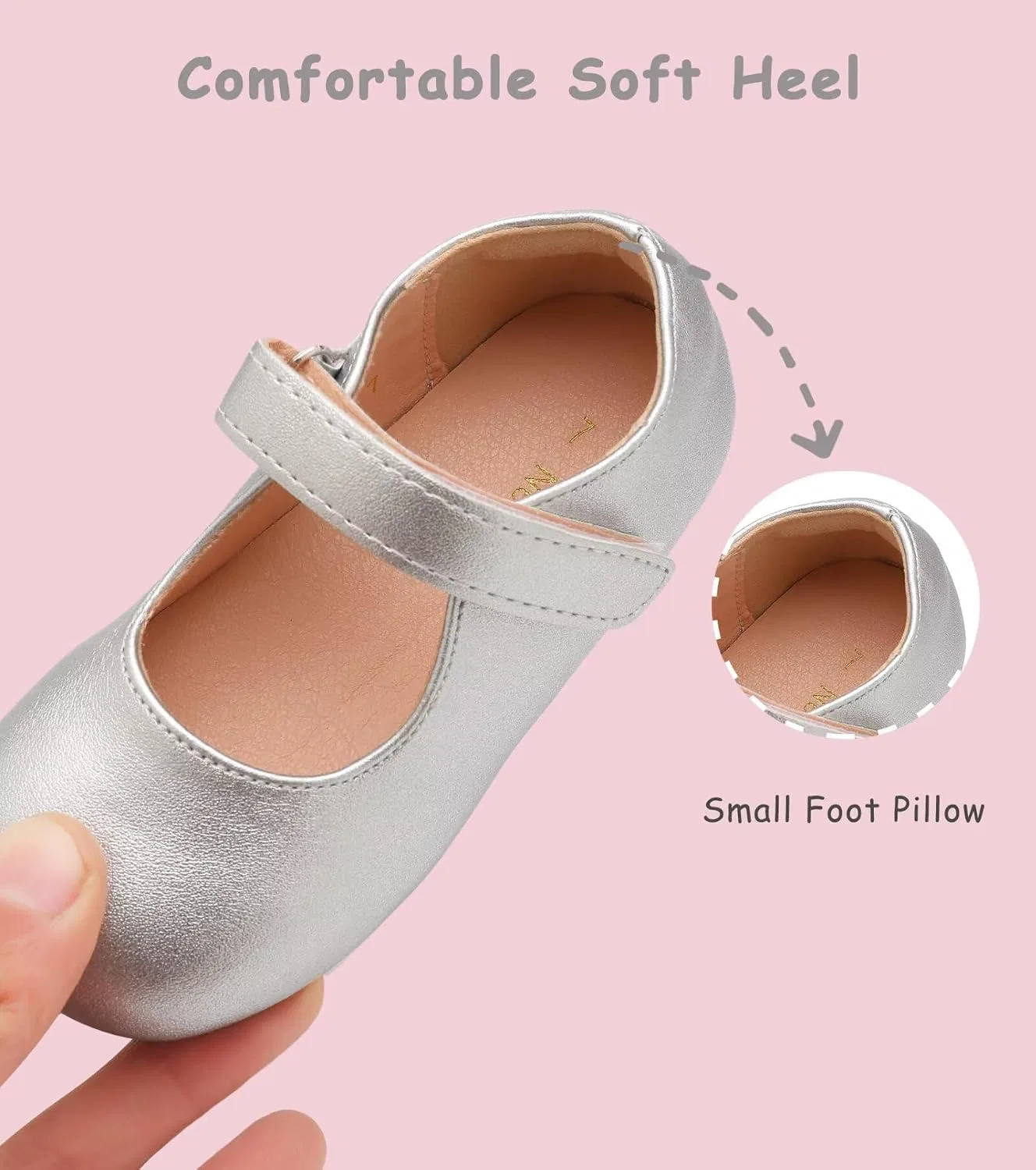 Детские туфли Мэри Джейн для девочек Flower Girl Dress Shoes Mary Janes Flat Nedaan, Silver — фото 2