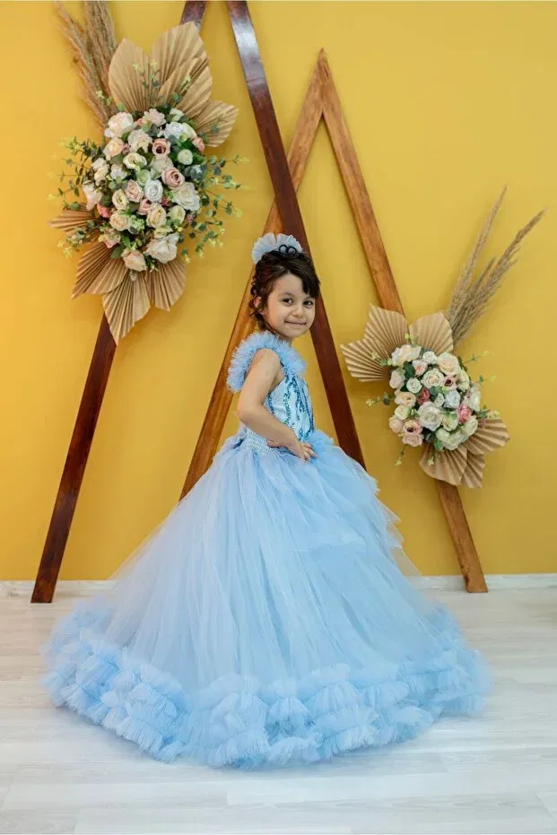 Детское платье для девочек с принтом Zde Dikim Evi, Baby Blue — фото 2
