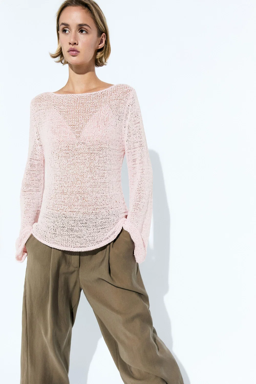 Свитер Massimo Dutti Boat Neck Knit, розовый