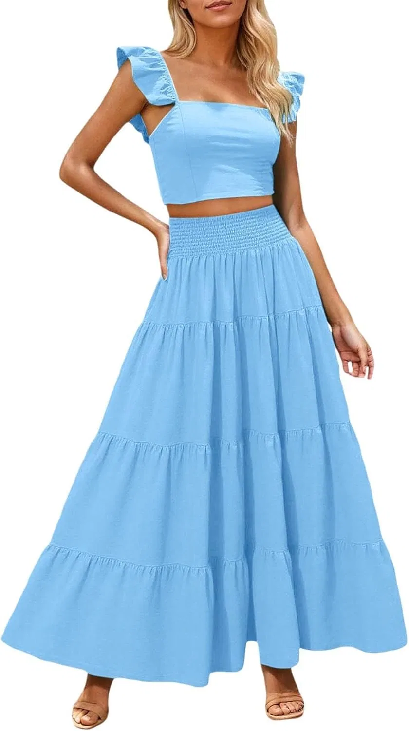 Женское летнее платье-макси с двумя полосками, Light Blue