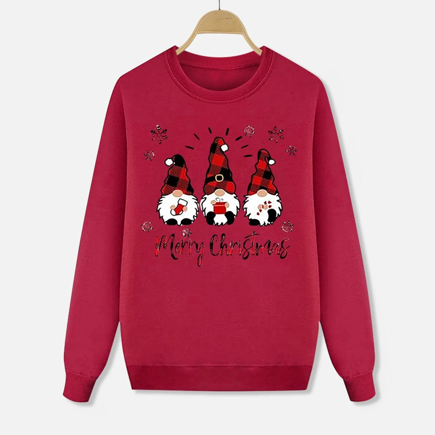 Женский свитшот с принтом Family Christmas Sweatshirts Coordinated 3 Pieces Parents and Child Hooded Sweatshirt with Reindeer Snowman Print Magic AIbero Family Christmas Outfit for Parties and Photos (Children), A01-red — фото 2