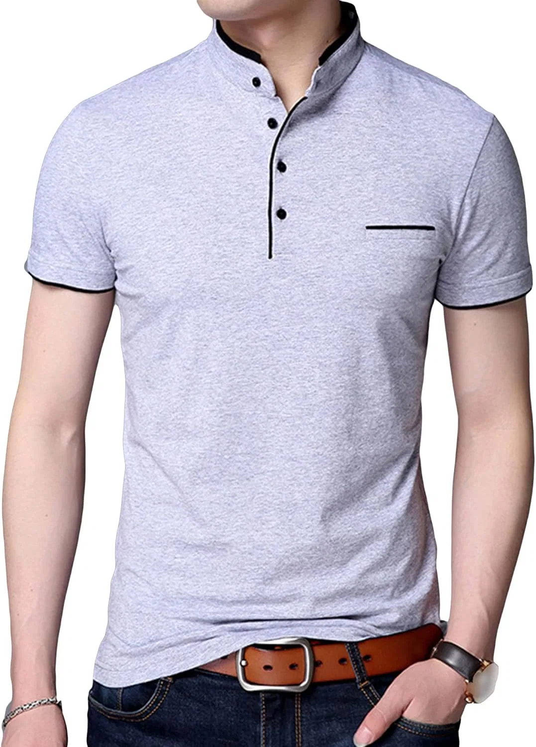 Мужская футболка классическая без воротника Slim Fit, Grey