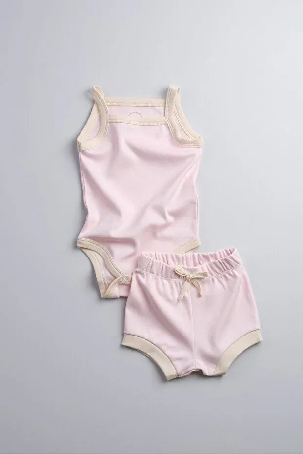 Детское боди-комбинезон с коротким рукавом и шорты, набор, Bondberro, Pink-Beige