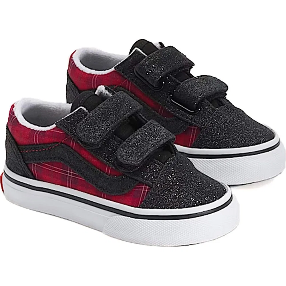 Детские кроссовки для прогулок Vans Old Skool V, Black Red — фото 2
