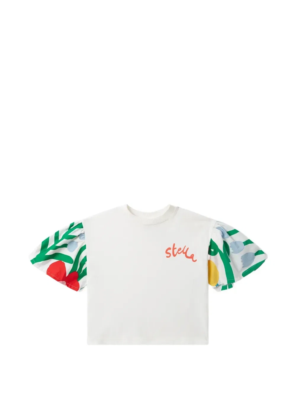 Футболка с цветочным принтом и рукавами-фонариками Stella McCartney Kids, белый