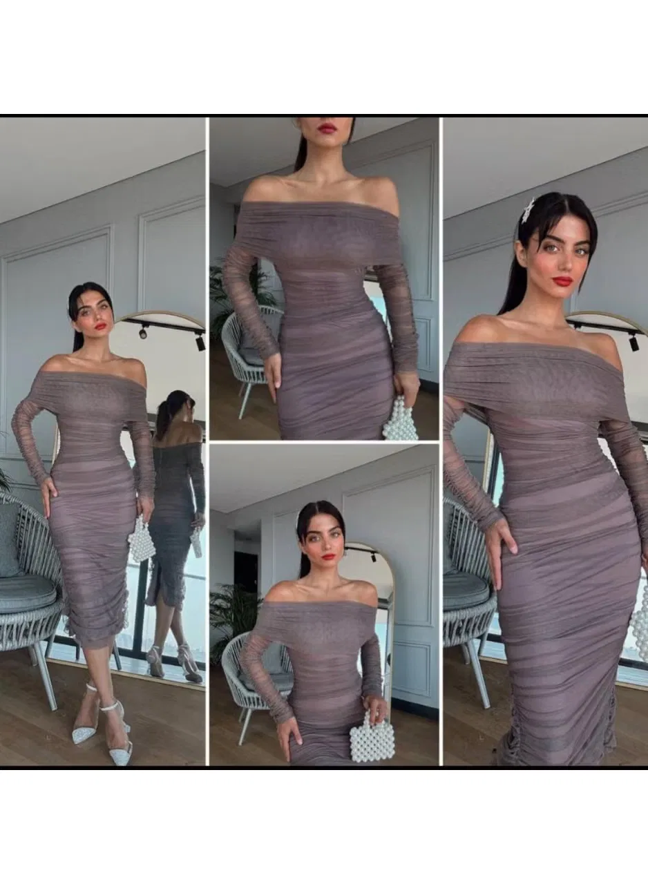 Платье-карандаш с длинным рукавом миди Zaghou, коричневый — фото 4