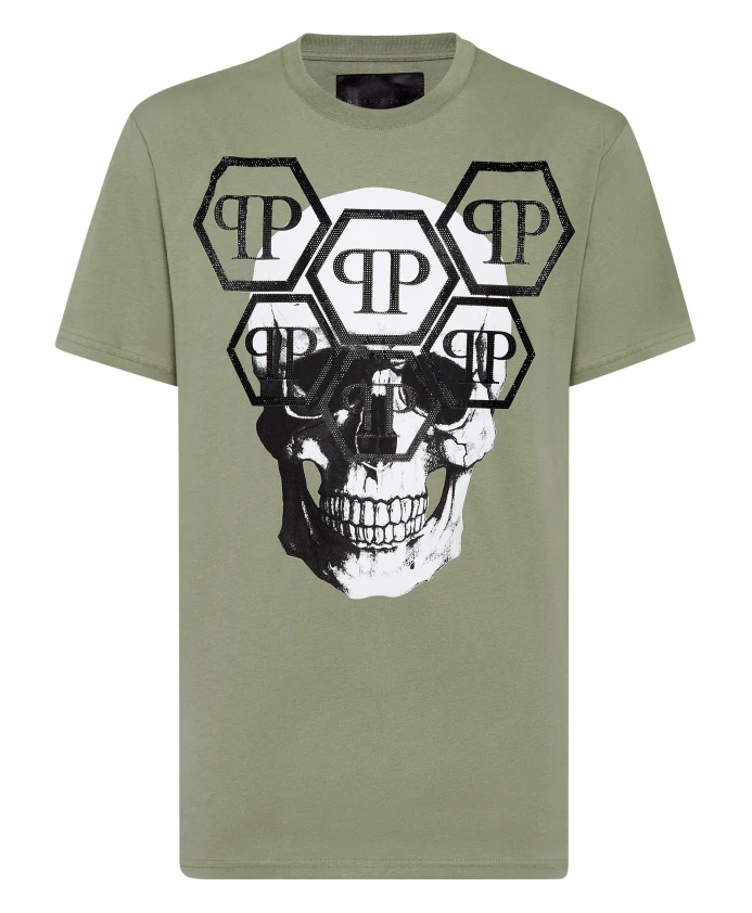 

Футболка с круглым вырезом, SS Stones, череп Philipp Plein, зеленый