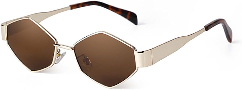 

Винтажные панк-солнцезащитные очки в металлической оправе с многоугольными линзами для женщин и мужчин, для вождения, с прозрачными линзами, защита от УФ-излучения UV400 generic, C4 Gold Brown