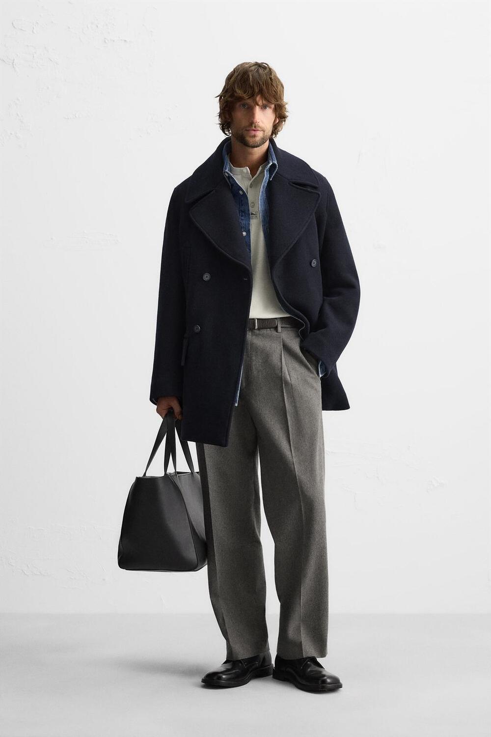 

Короткое двубортное пальто ZARA, темно-синий