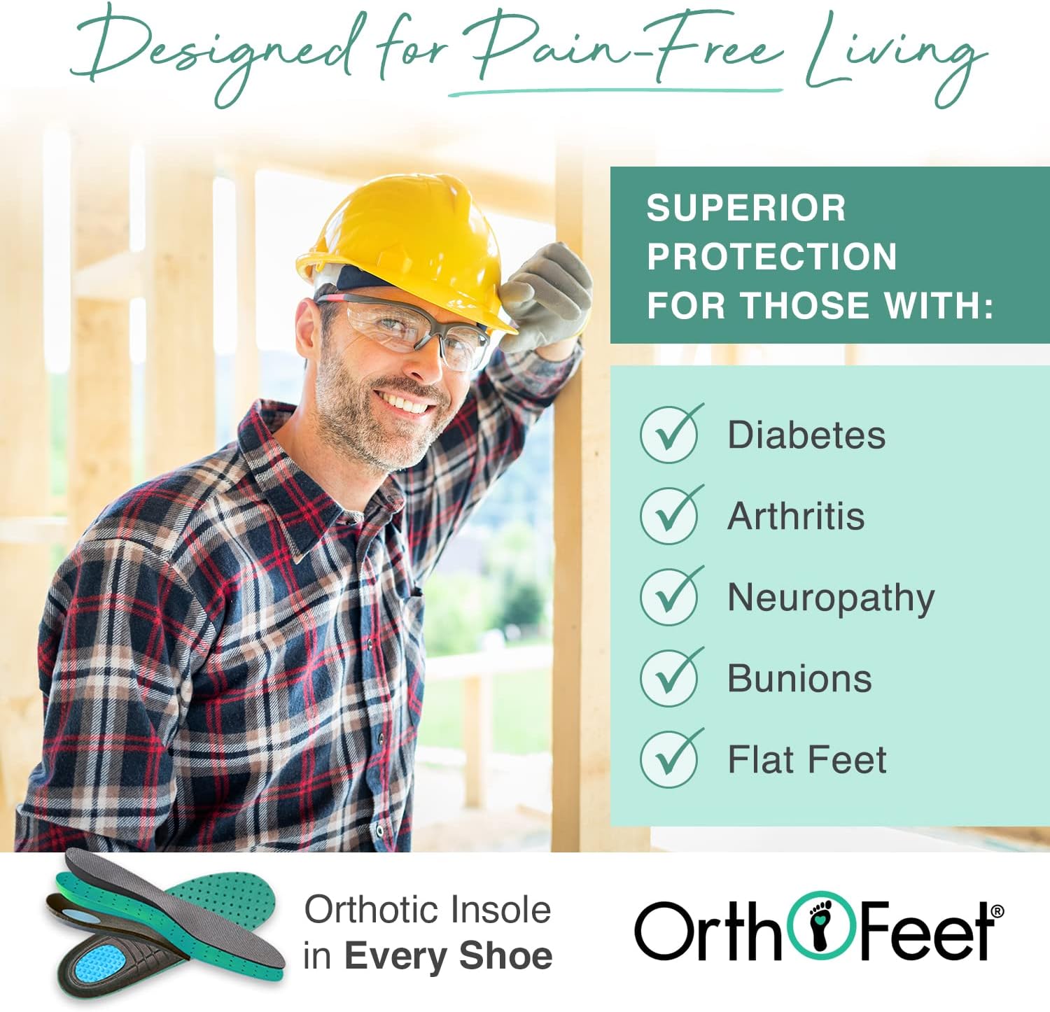 Мужские ортопедические кожаные водонепроницаемые ботинки Orthofeet Granite, коричневый — фото 4