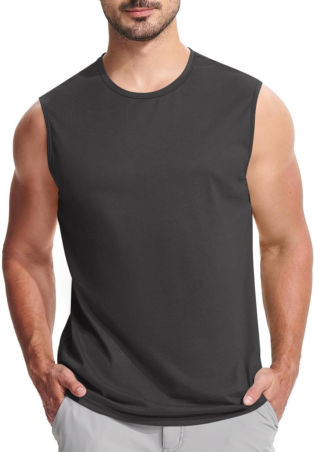 

Gym Clothes for Men Big and Tall Tank Tops Muscle Sleeveless Tshirts Plus Size Fitness Bodybuilding Cut Off Tees Generic, Dark Gray