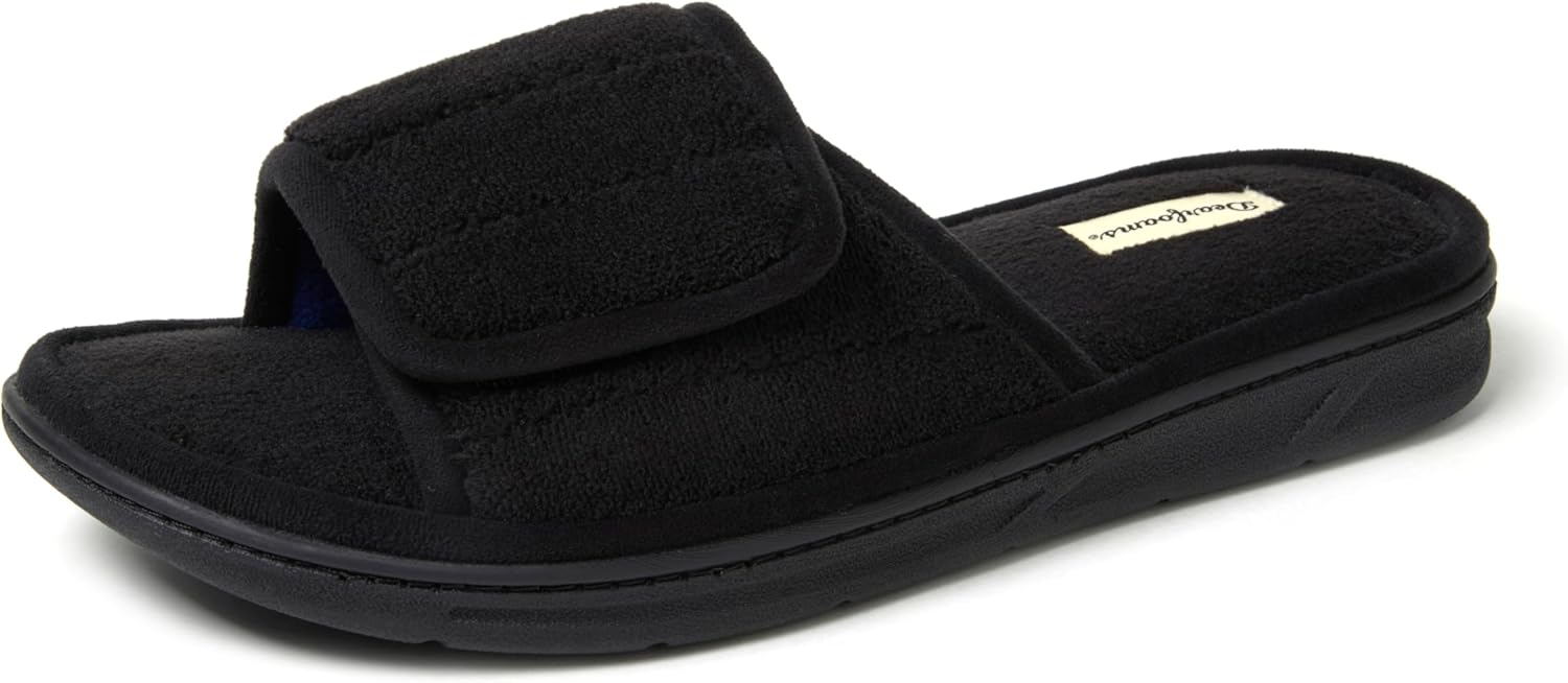 

Мужские шлепанцы Dearfoams с регулируемой посадкой для дома и улицы, с эффектом памяти, можно стирать в машине, летние, черный