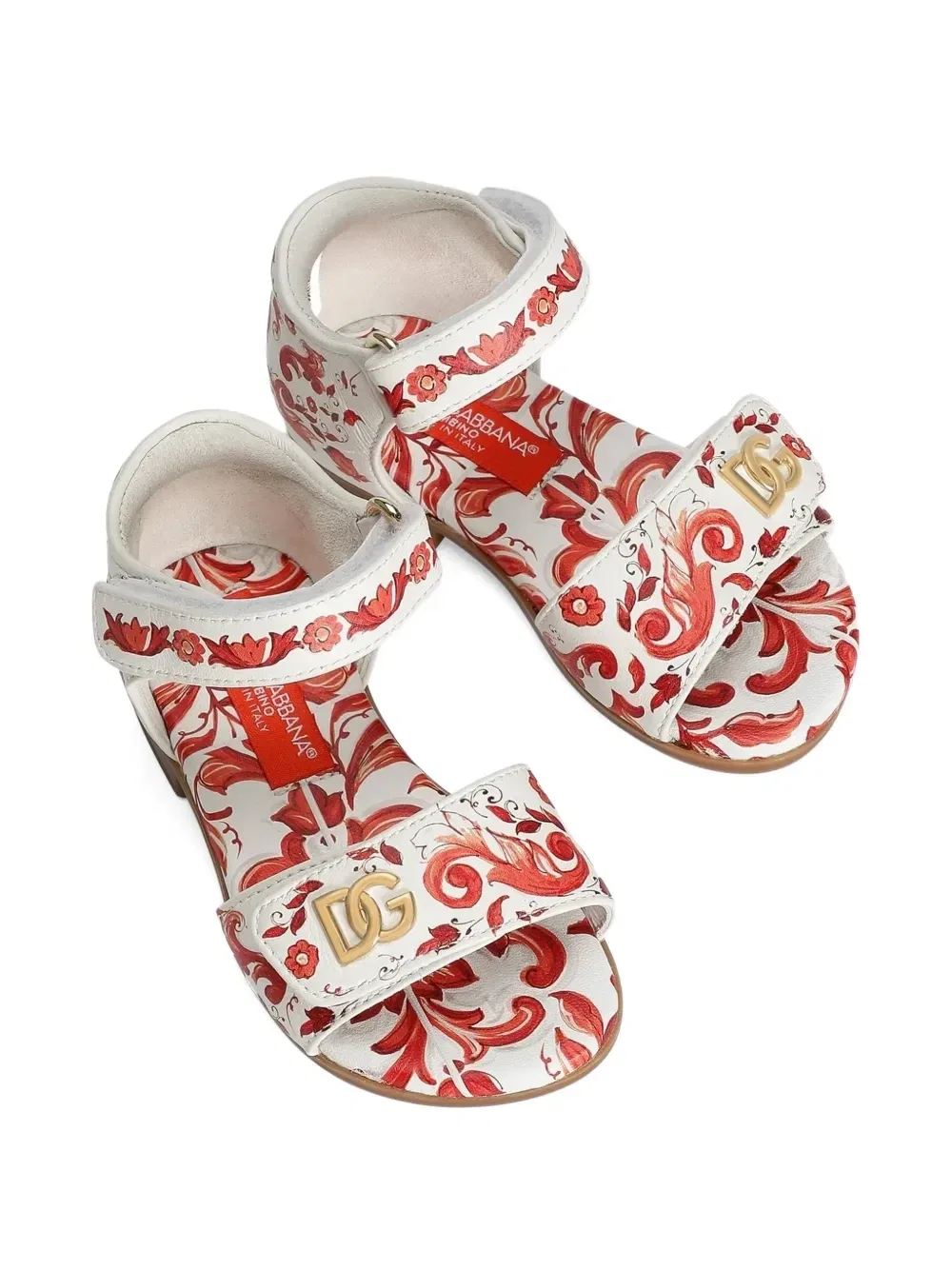 Босоножки из кожи ягненка с принтом "майолика" Dolce & Gabbana Kids, белый — фото 4