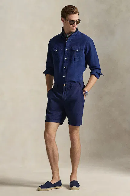 Шорты из льна с добавлением хлопка Polo Ralph Lauren, синий — фото 3