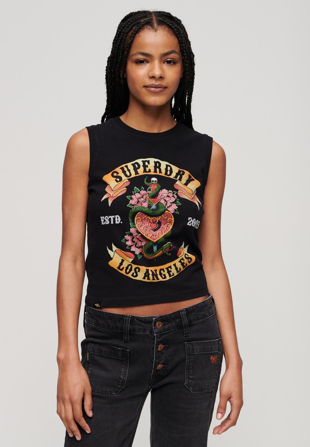 

Топ TATTOO RHINESTONE Superdry, черный