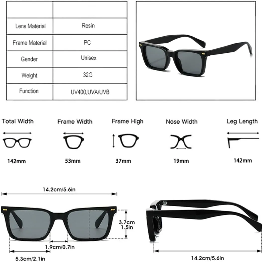 

Женские солнцезащитные очки, модные квадратные очки с защитой от УФ-излучения UV400, ретро-стиль, с заклепками, в стиле панк, мужские UATXTAU, Black Gray