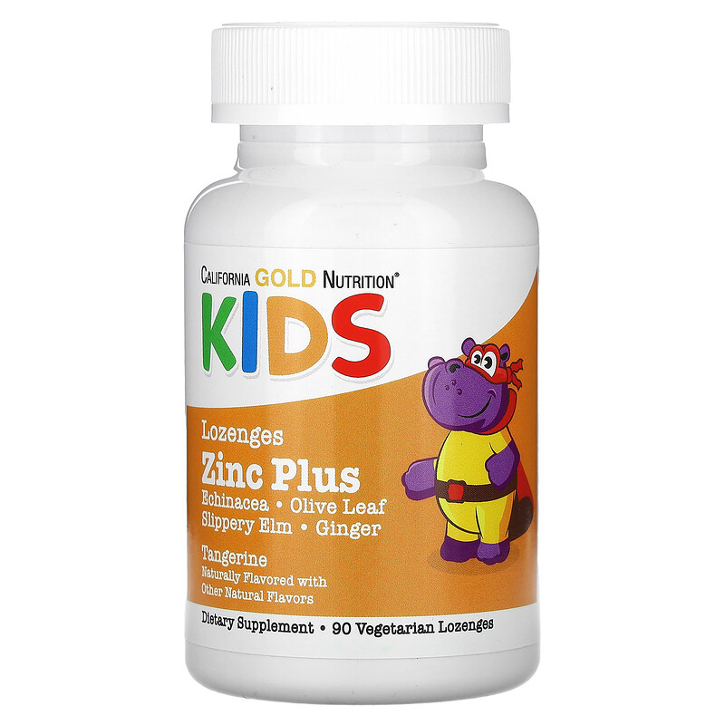 

California Gold Nutrition, Zinc Plus, пастилки с цинком для детей, натуральный мандариновый вкус, 90 пастилок