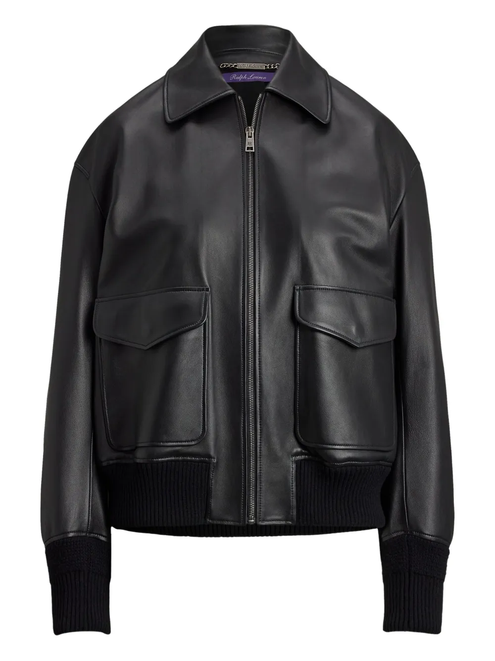

Кожаная куртка на молнии спереди Ralph Lauren Collection, черный