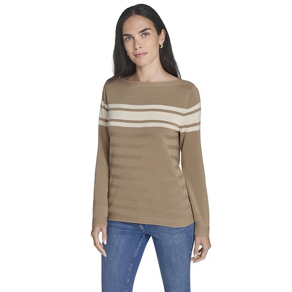 

Женский свитер с фактурой и лодочкой Nautica, Camel White Stripe