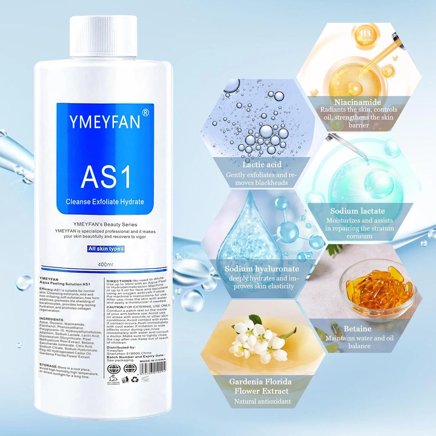 Сыворотка Ymeyfan — Растворы AS1 SA2 AO3 для аквапилинга Aquafacial Hydro Facial Machine, 400 мл — фото 3