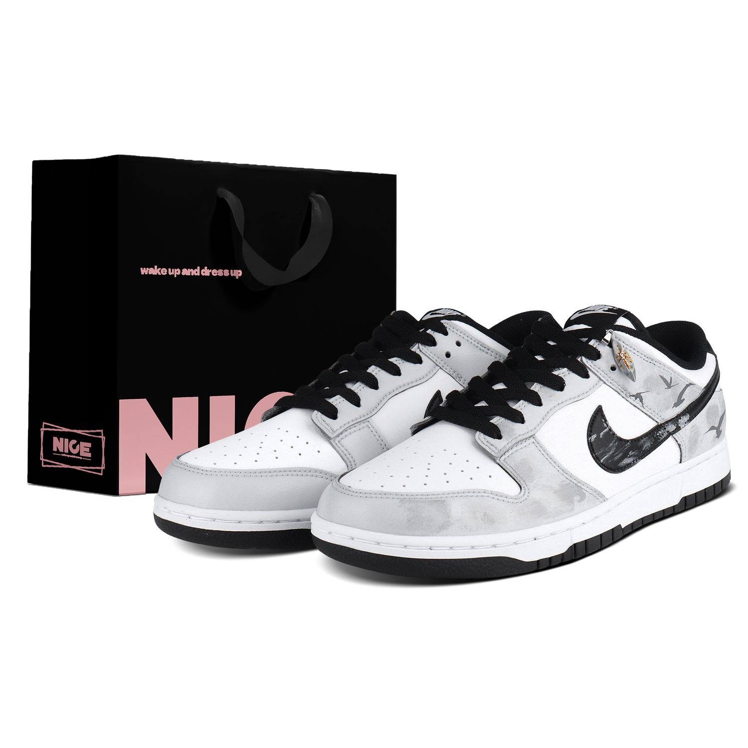 

Nike Износостойкие, дышащие низкие скейтбордистские кроссовки Dunk, унисекс, белый и серый