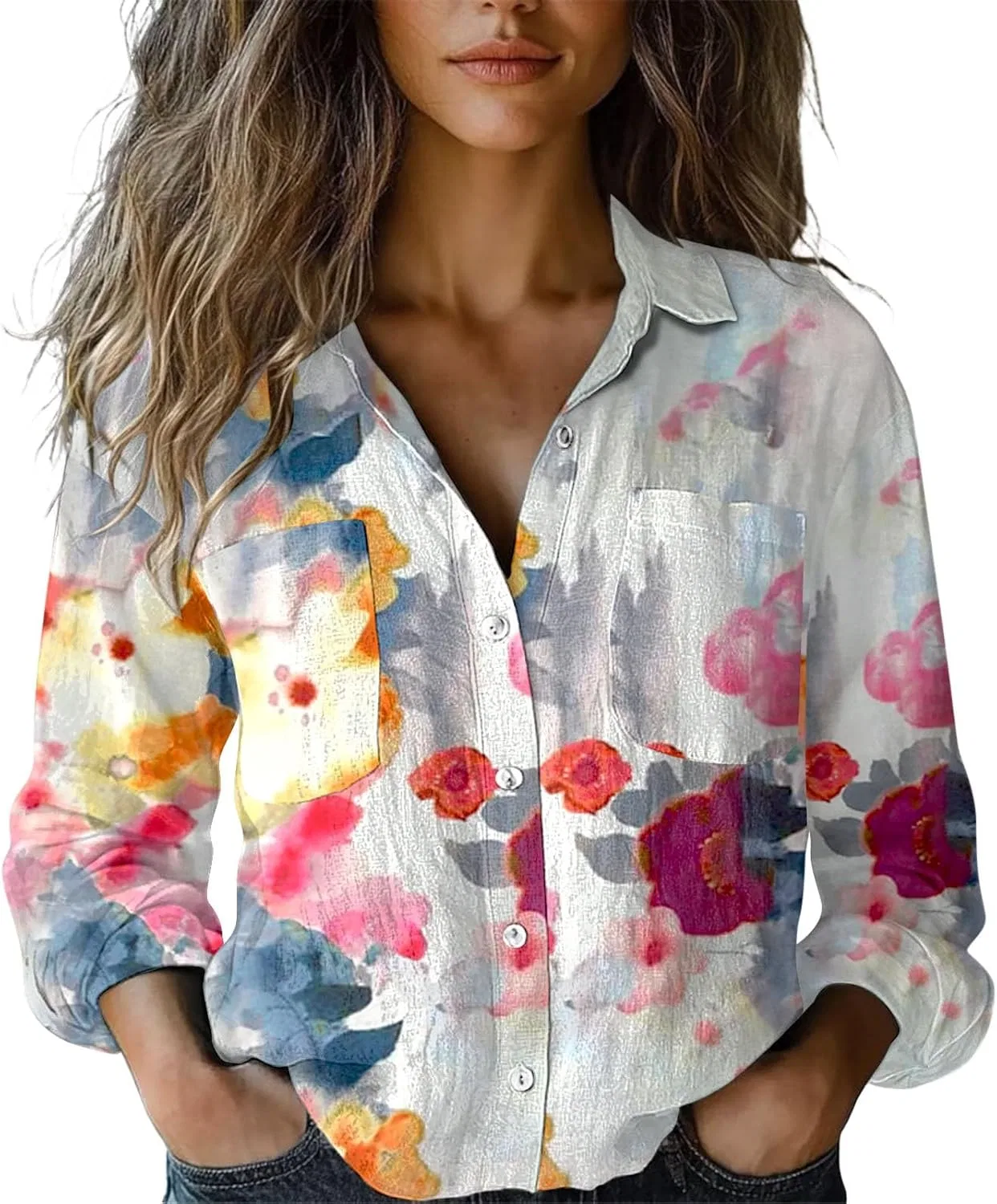 Блуза с цветочным принтом, женская, Oversize, белый