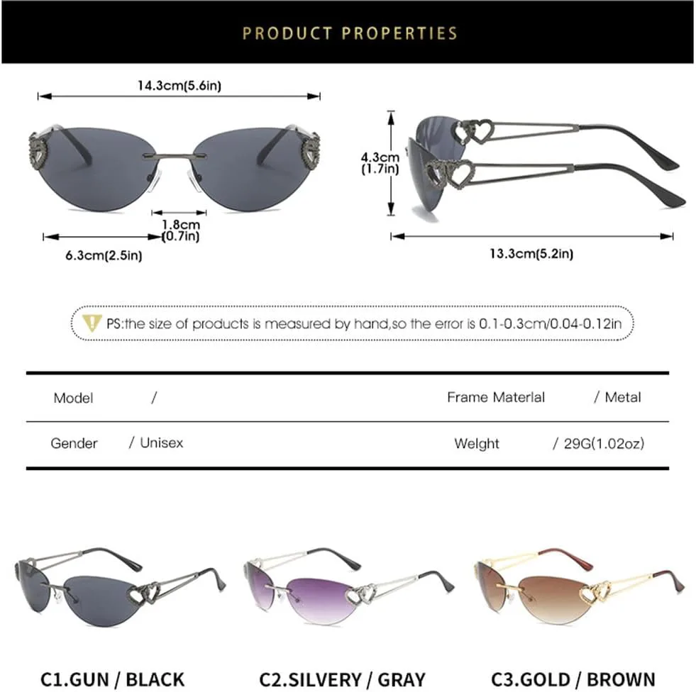 

Модные панк-солнцезащитные очки 2027 года для женщин и мужчин, зеркальные очки с эстетичным декором в виде сердца, защита от ультрафиолета UV400 MTZJH, Gun Gray