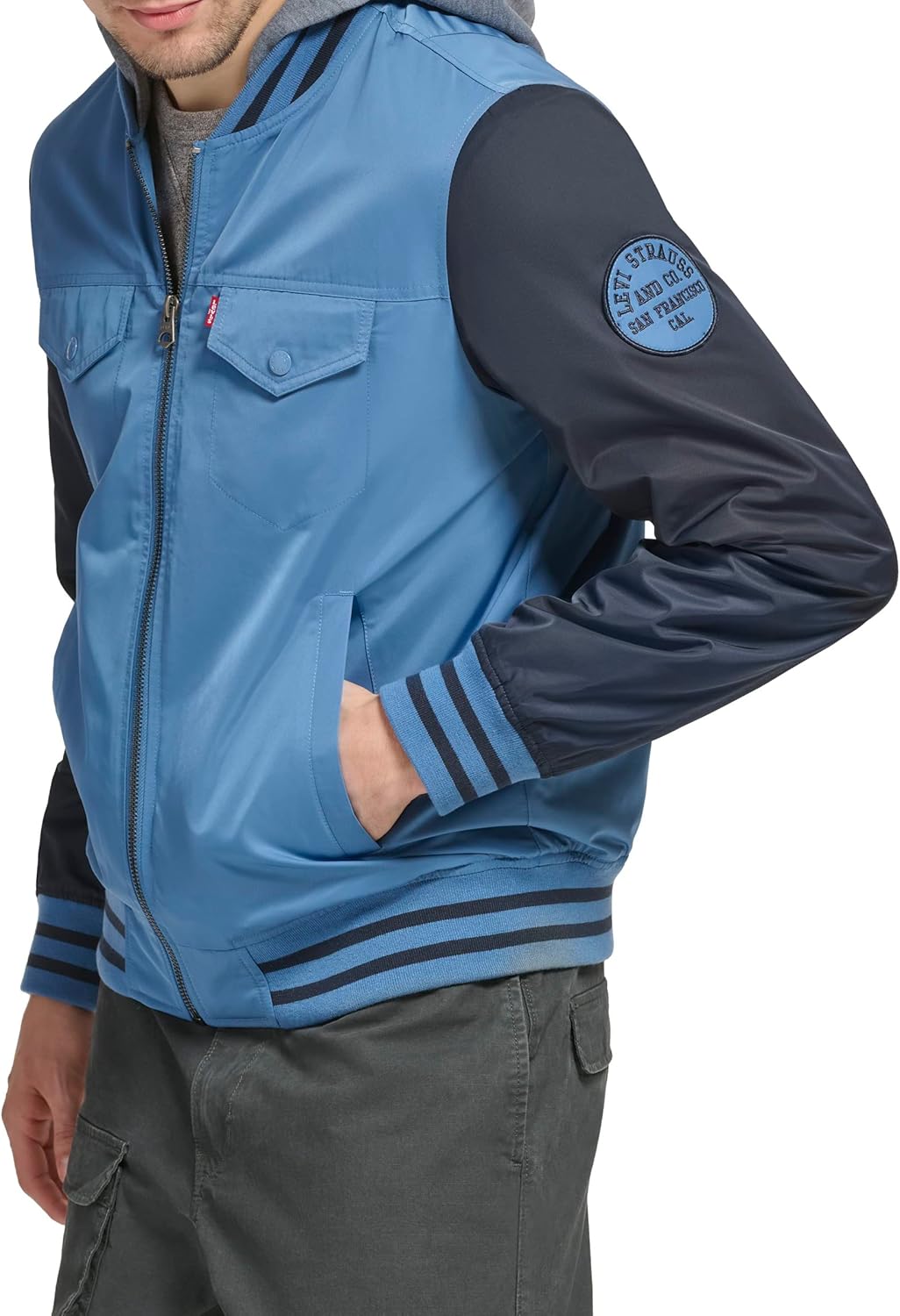 Мужская университетская куртка-бомбер Levi's Colorblock, Blue Horizon/Fleece Hood — фото 4