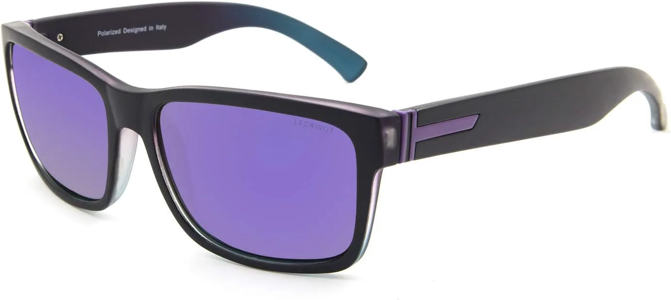 

Винтажные поляризованные солнцезащитные очки LECKIRUT для мужчин и женщин, ретро-очки с крупными квадратными зеркальными линзами, S5 Purple Lens/Black Purple Frame