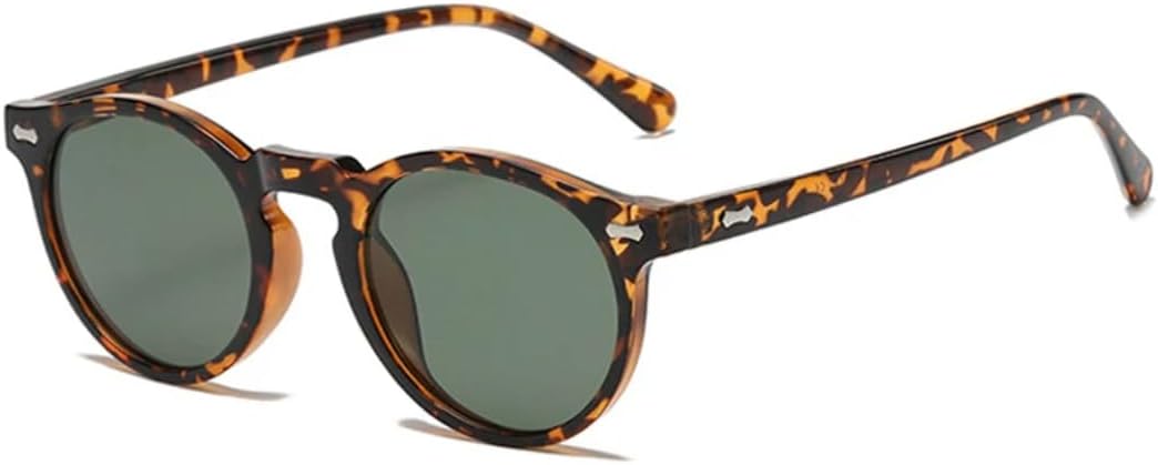 

Солнцезащитные очки для мужчин и женщин - защита от УФ-излучения UV400 - круглые заклепки, темно-зеленый цвет, в стиле панк, для занятий спортом на открытом воздухе и вождения DSVIGF, Leopard Dark Green