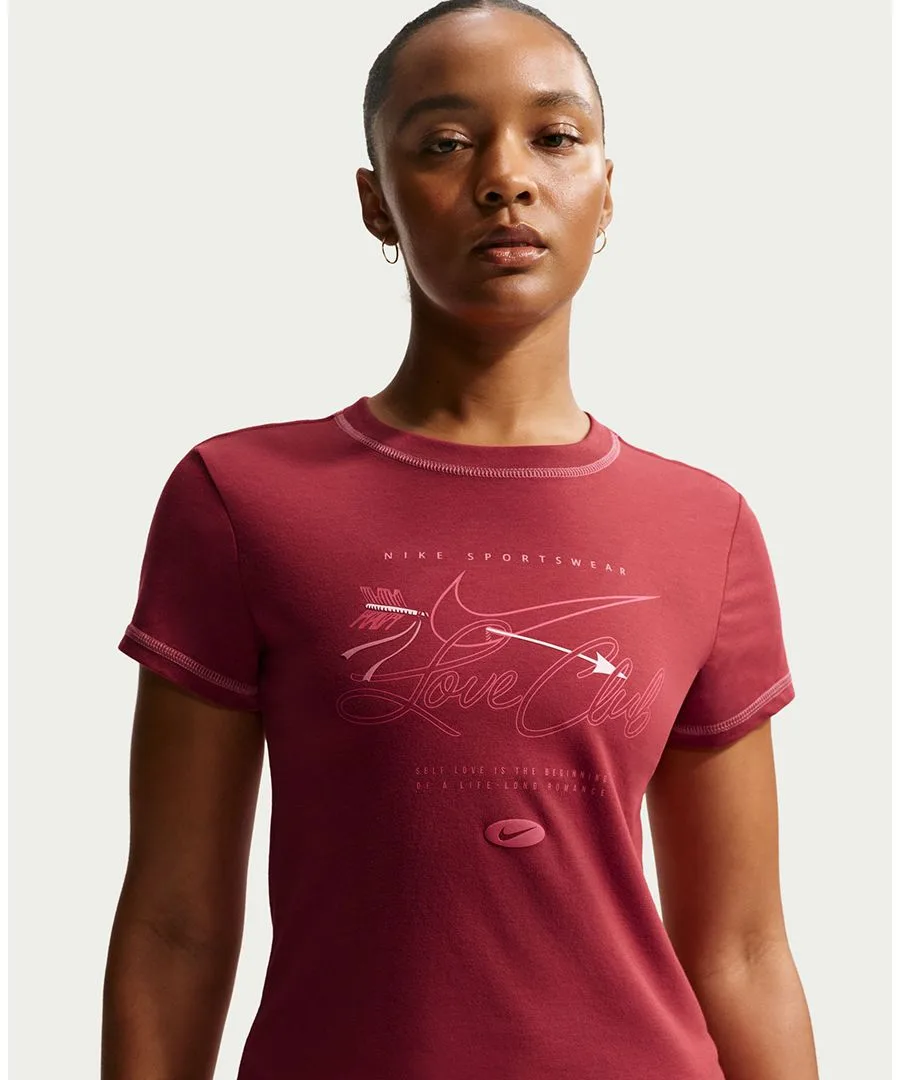 Женская укороченная трикотажная футболка Sportswear Chill Knit Slim с коротким рукавом Nike, Team Crimson/Peony — фото 3