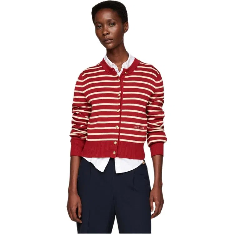 Вязаный джемпер женский Tommy Hilfiger красный с белыми полосками