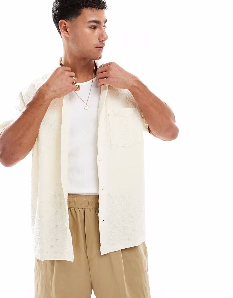 

Рубашка Jack & Jones oversize с текстурой цвета экрю