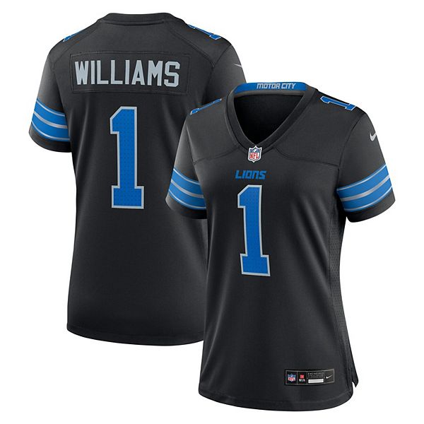 

Женская футболка Detroit Lions Jameson Williams черная Nike, Черный, Женская футболка Detroit Lions Jameson Williams черная Nike