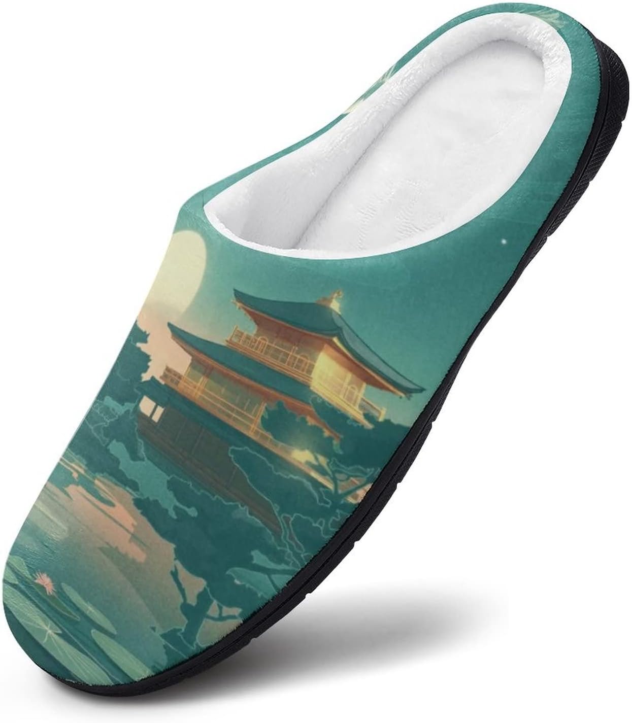 Мужские хлопковые тапочки Japanese Anime Palace Moon Lotus Pond с закрытым носком, повседневные для дома с противоскользящей подошвой, для использования внутри и снаружи Lugyrtwkn, 13-14（46-47） Style — фото 2
