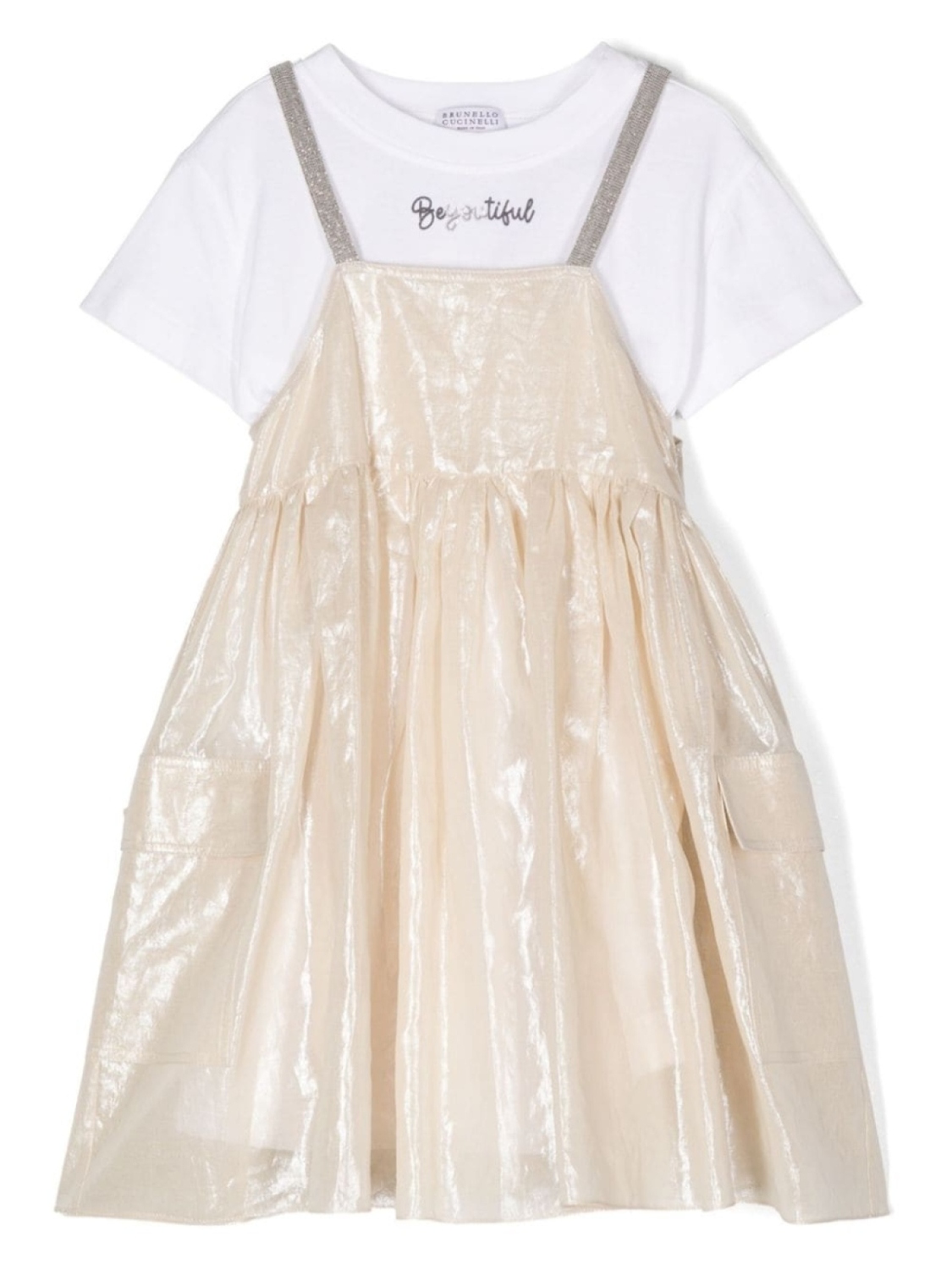 

Brunello Cucinelli Kids многослойное платье-футболка, нейтральный цвет